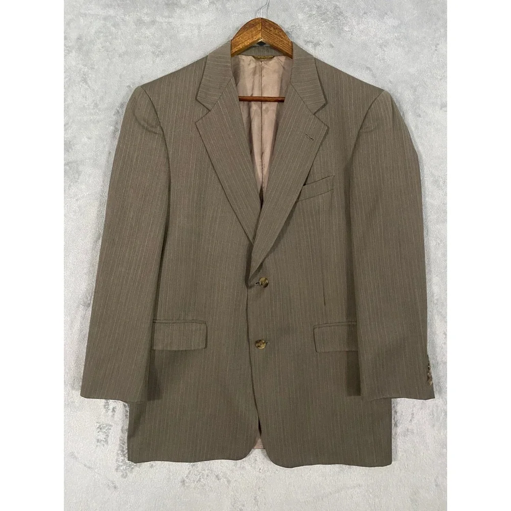 Hart Schaffner Marx Blazer Mens 40R Brown Gold Trumpeter Pinstripe Wool Jacket